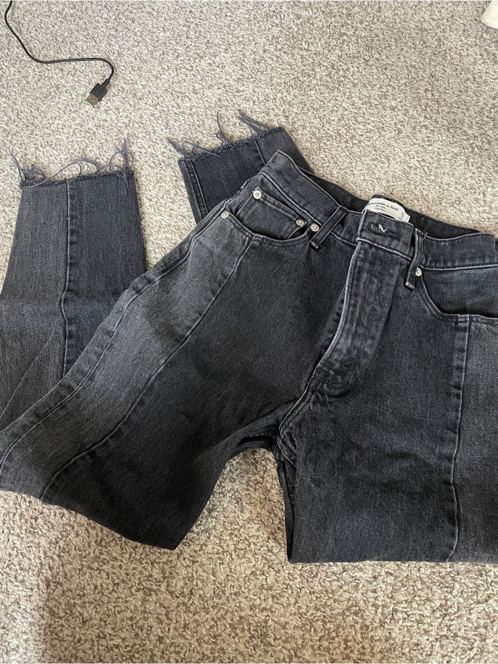 Abercrombie and Fitch High-Waist Black Denim Jeans Two Tone 25S